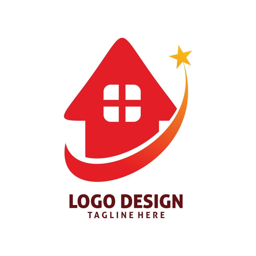 röd hus stjärna logotyp design vektor