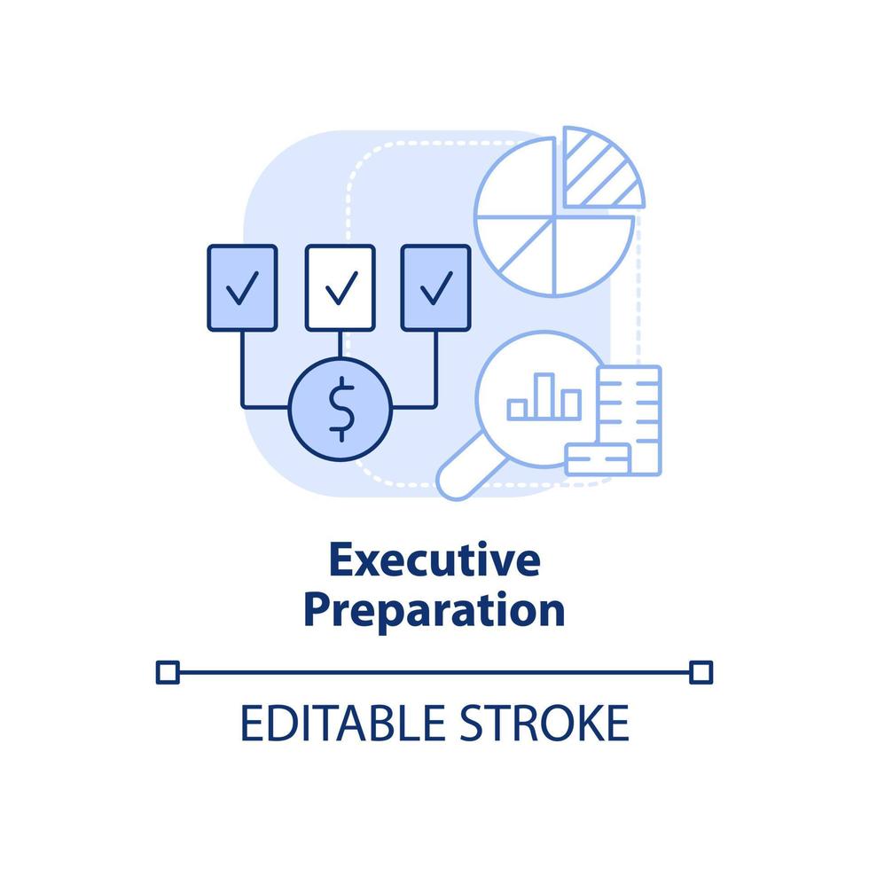 verkställande förberedelse ljus blå begrepp ikon. närvarande budget planen. budgetering bearbeta abstrakt aning tunn linje illustration. isolerat översikt teckning. redigerbar stroke. vektor