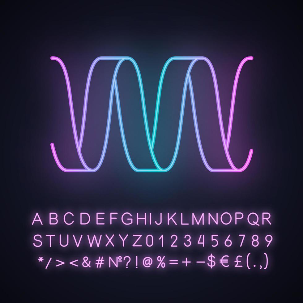 ljud Vinka neon ljus ikon. vågig band linje. musik, melodi rytm digital ljudvåg. ljudspår spelar abstrakt vågform. lysande tecken med alfabet, tal och symbol. vektor isolerat illustration