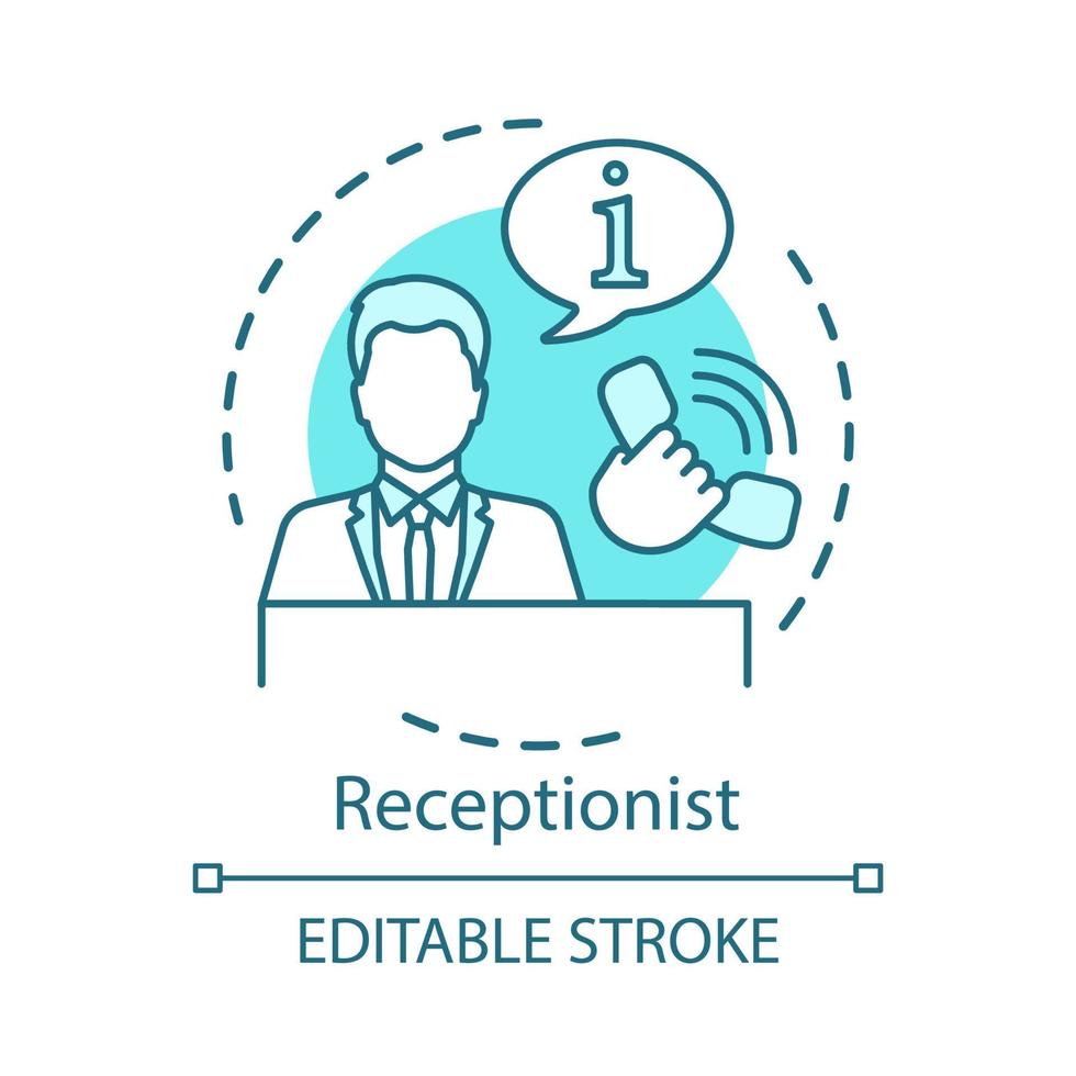 receptionist begrepp ikon. sekreterare, chef, assistent aning tunn linje illustration. ring upp Centrum, kundtjänst, information Centrum. hotell bokning. vektor isolerat översikt teckning. redigerbar stroke