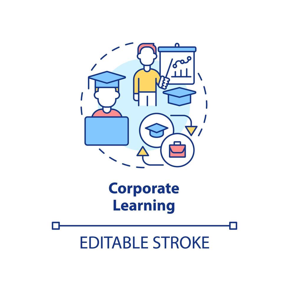 Symbol für das Konzept des Corporate Learning. neueste nachfragefähigkeit in der entwicklung abstrakte idee dünne linienillustration. Schulung der Mitarbeiter. isolierte Umrisszeichnung. editierbarer Strich. vektor