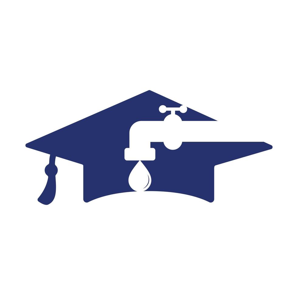Logo-Design-Konzept für Sanitärdienstleistungen. Symboldesign für Wasserhahn und Graduierungskappe. vektor