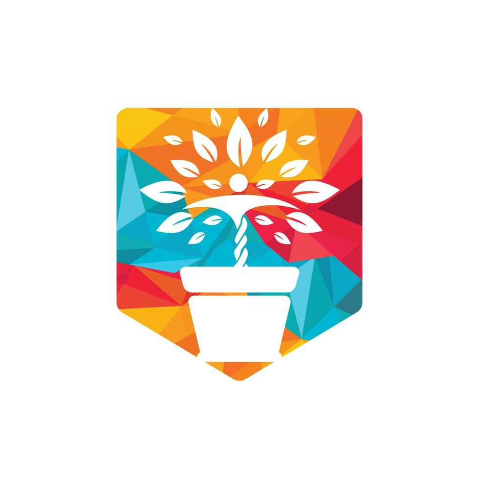 blomma pott och mänsklig växt logotyp. tillväxt vektor logotyp. spa wellness logotyp begrepp.