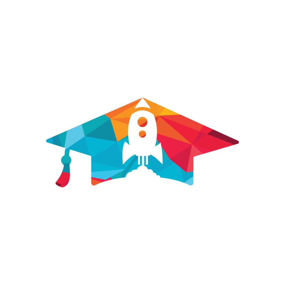 Abschlusskappe mit Raketen-Logo-Design. Raketenlogo für Luftfahrtausbildung oder Akademie. vektor