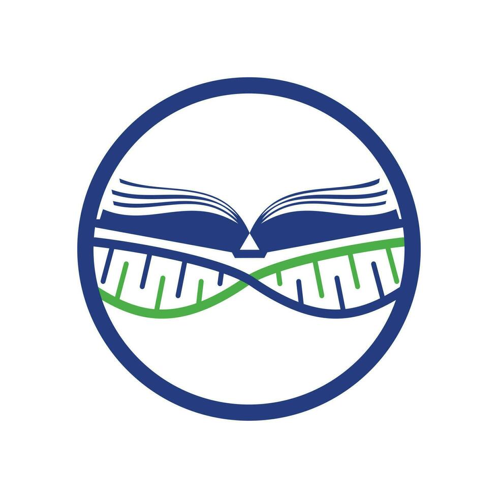 DNA-Buch-Vektor-Logo-Design. Vektor-Logo-Vorlage für genetische Bücher. vektor