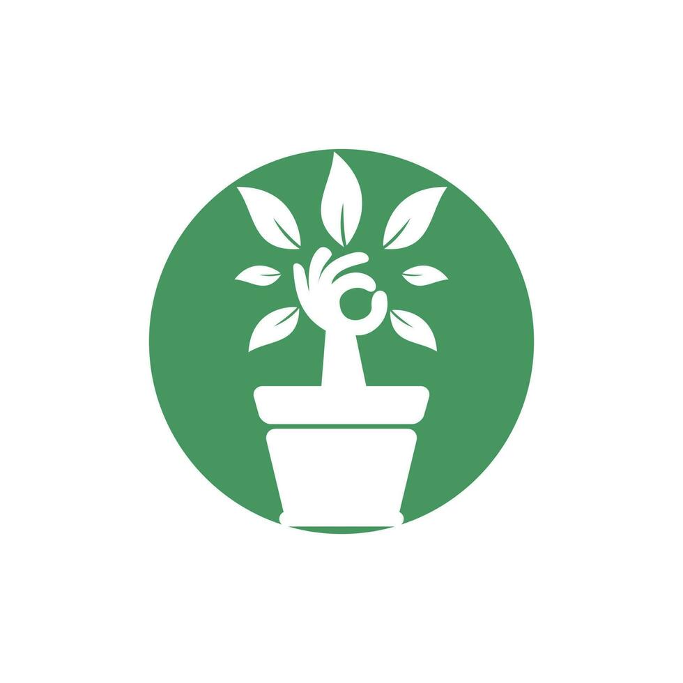 ökologisches Garten-Vektor-Logo-Design. Handbaum mit Blumentopf-Icon-Design. vektor