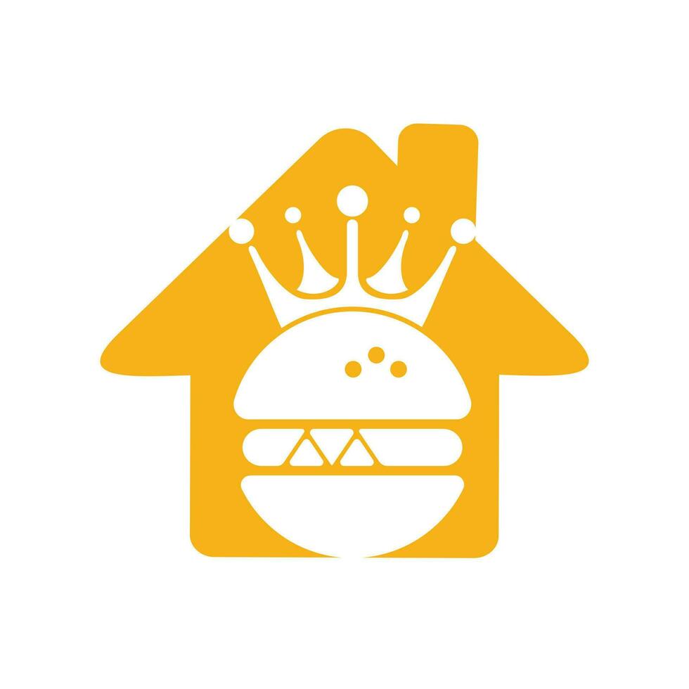 burger kung vektor logotyp design. burger med krona och mustasch med Hem form ikon logotyp begrepp.