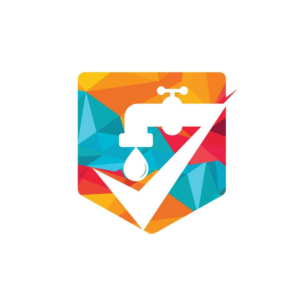 Überprüfen Sie die Illustration der Logo-Vorlage für Sanitärinstallationen. wasserhahn mit häkchen logo symbol vektor symbol illustration.