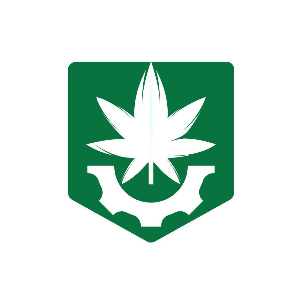 Ausrüstung und Cannabis-Vektor-Logo-Design. Konzept des Firmenlogos der Cannabidiol-Industrie. vektor