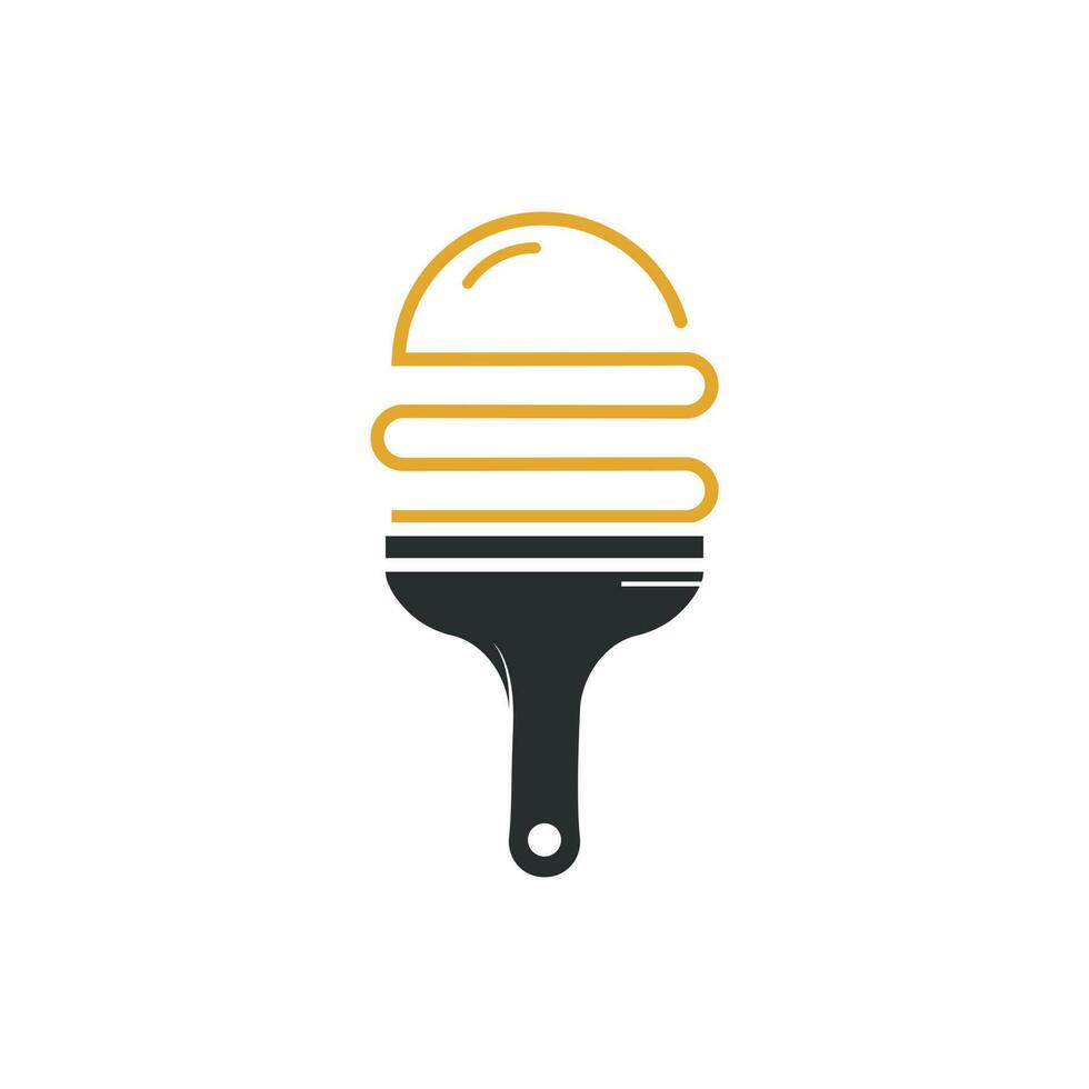 Pinsel und Burger-Vektor-Logo-Design. künstlerisches café- und restaurantlogokonzept. vektor