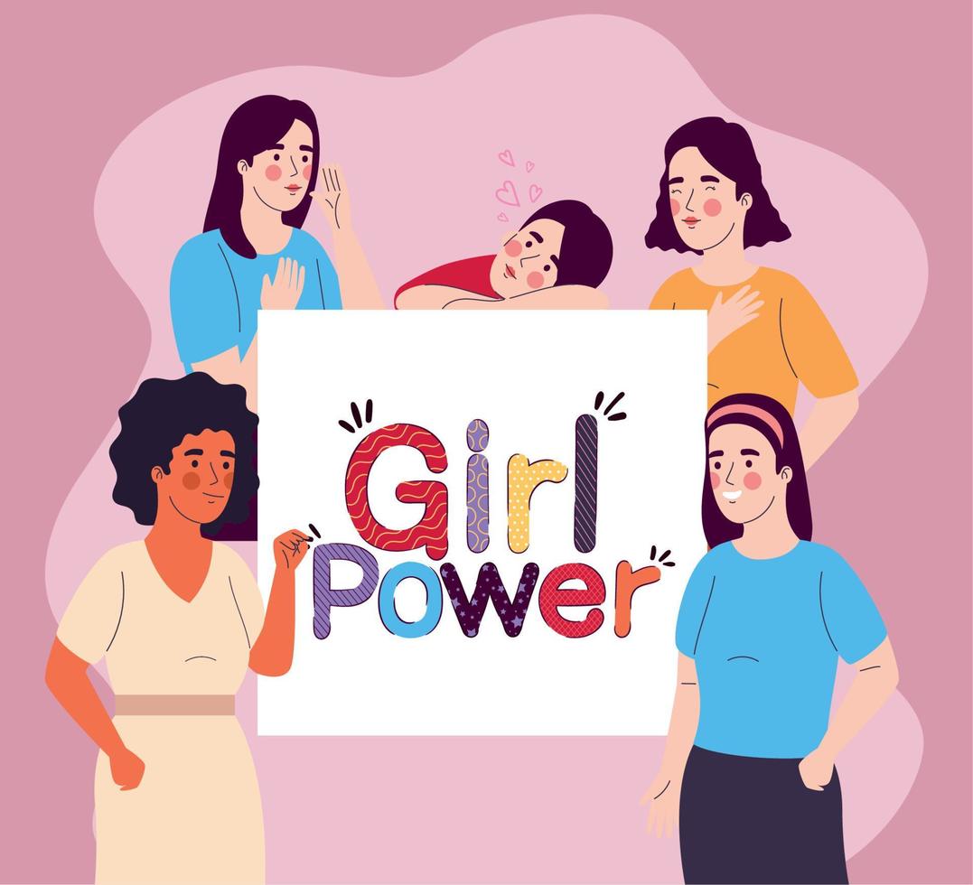 Girl-Power-Schriftzug und Mädchen vektor