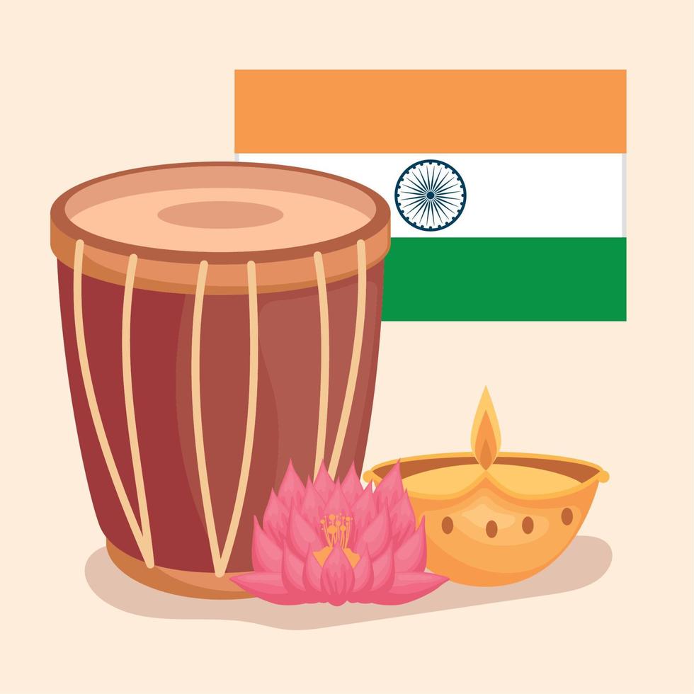 Indien-Flagge und Trommel vektor