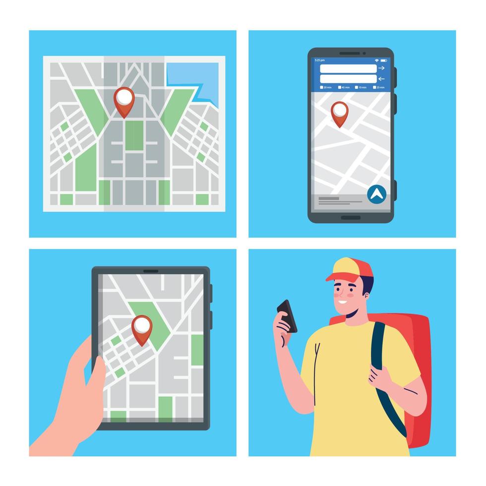 fyra gps och leverans ikoner vektor