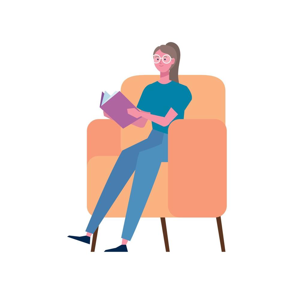 kvinna läser bok i soffan vektor