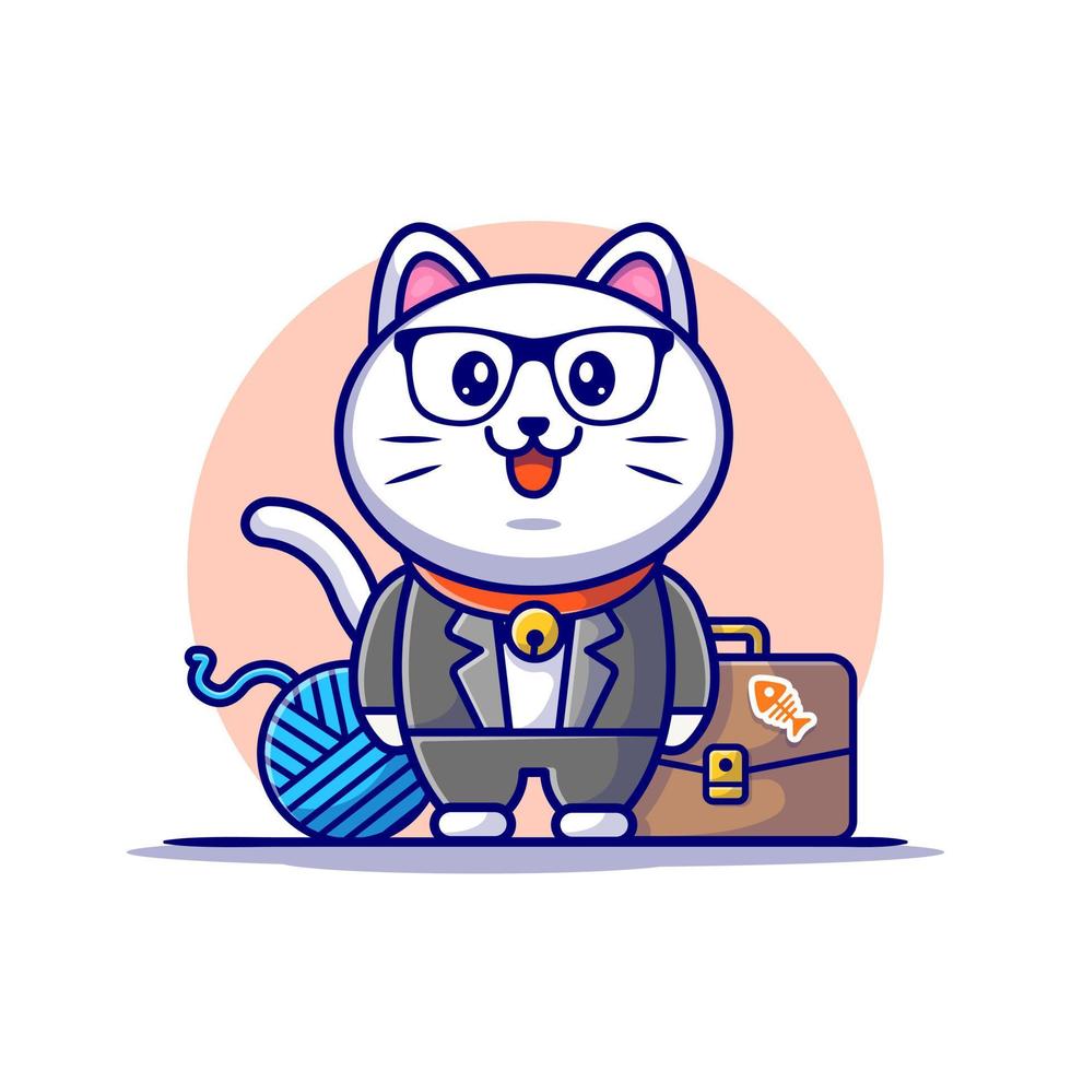 söt katt affärsman tecknad serie vektor ikon illustration. djur- företag ikon begrepp isolerat premie vektor. platt tecknad serie stil