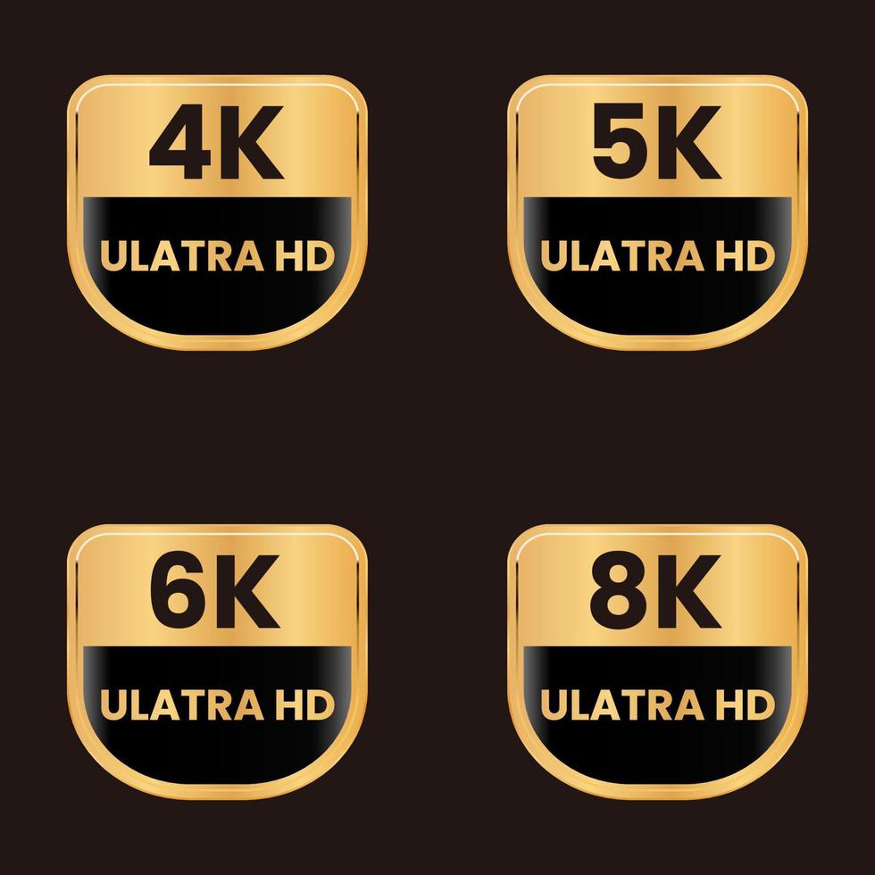 goldenes 8k-, 6k-, 5k- und 4k-Ultra-HD-Auflösungsabzeichen-Set vektor