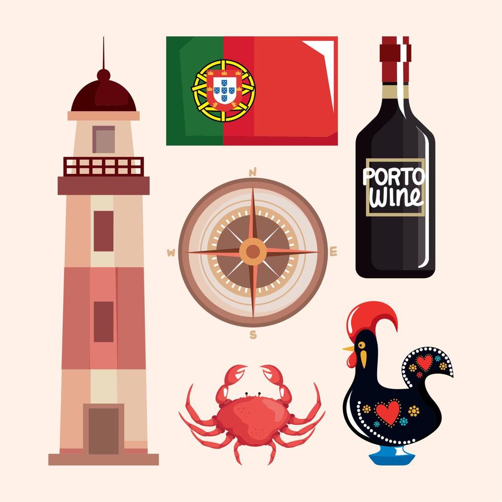 sechs portugiesische Ländersymbole vektor