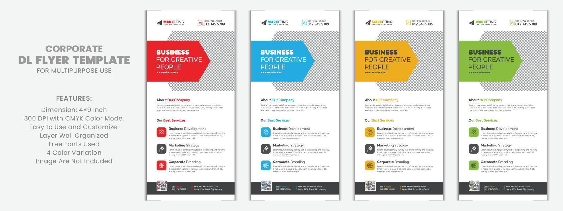 modernes unternehmensgeschäft dl flyer broschürenvorlage probe einzigartiges konzept, kreatives business rack card vektor design layout für werbung, förderung