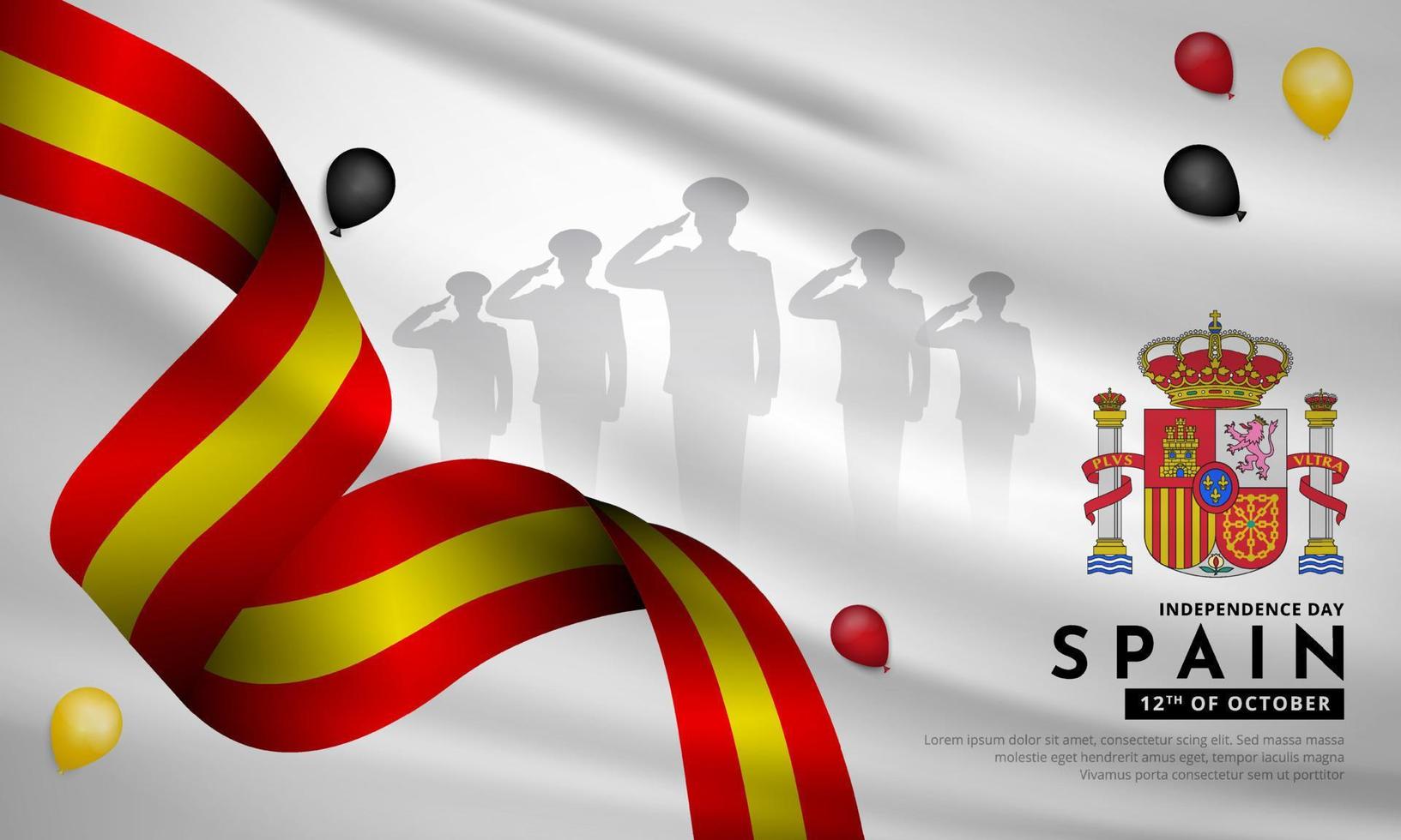 firande Spanien republik dag bakgrund design med soldat silhuett och vågig flagga. Spanien oberoende dag vektor