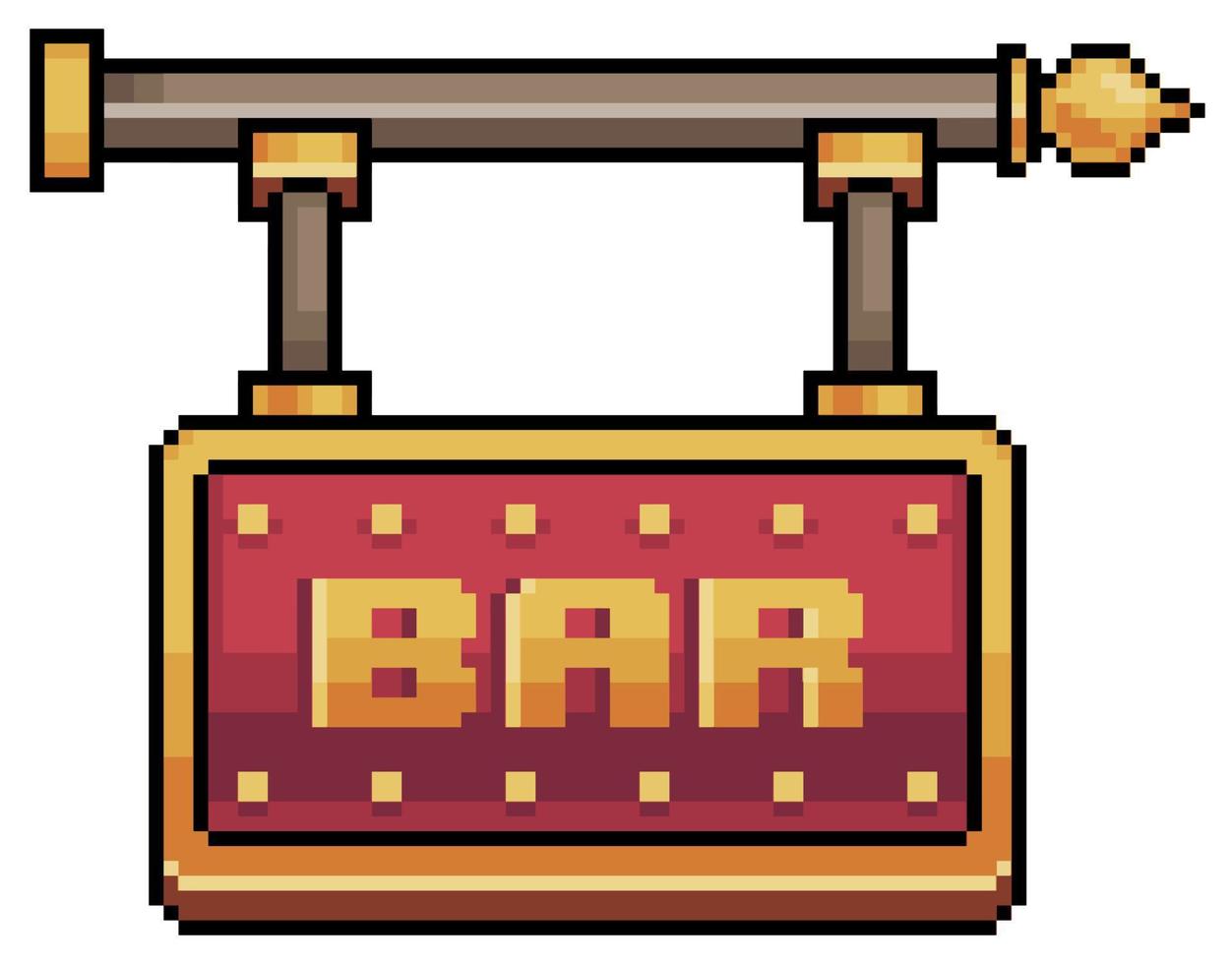 Pixel-Art-Retro-Bar-Schild. Vintage-Neonzeichen-Vektorsymbol für 8-Bit-Spiel auf weißem Hintergrund vektor