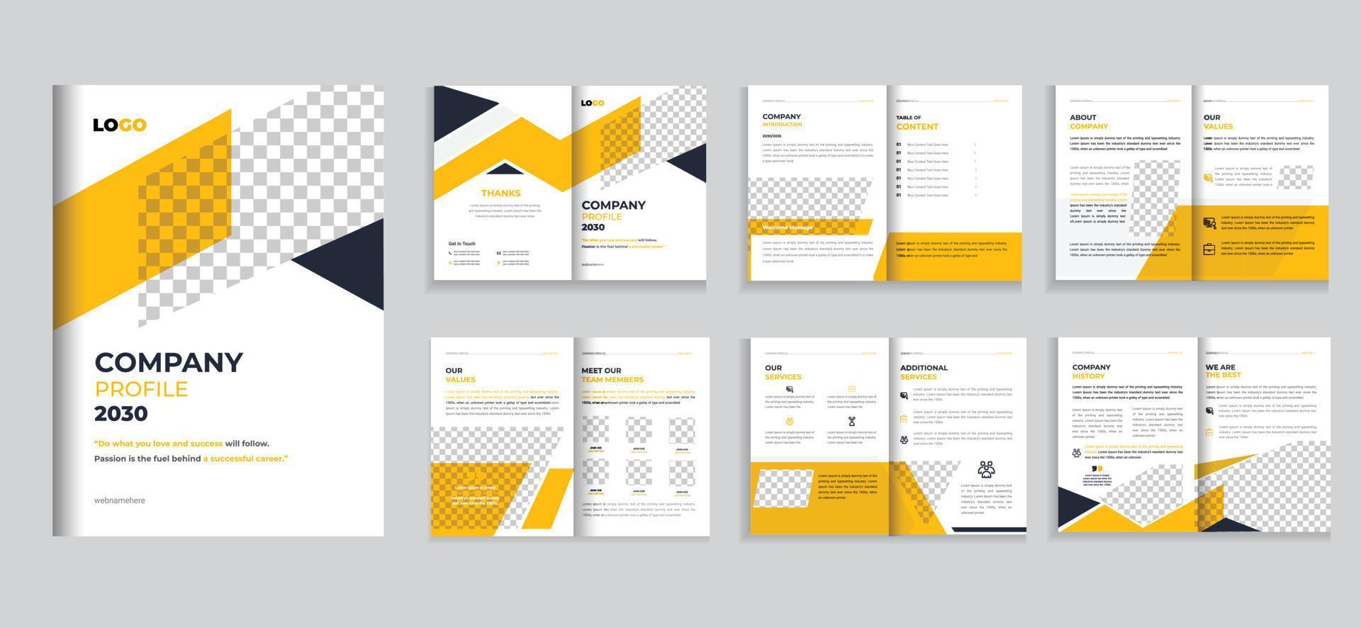 företag profil design mall med gul Färg former, flersida broschyr design mall vektor