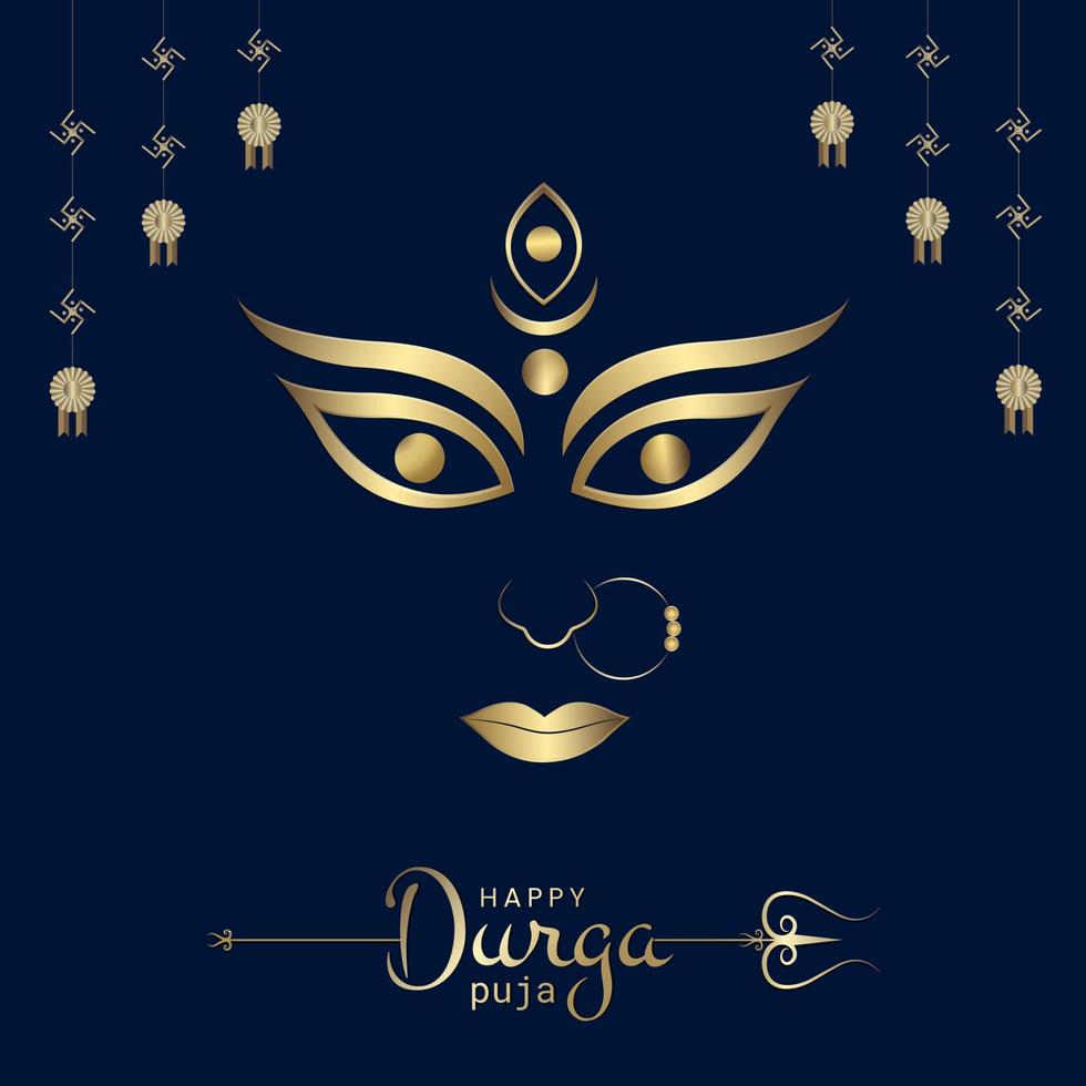 Happy Durga Puja Social-Media-Beitrag. maa durga gesicht goldfarbe minimalistische illustration vektor