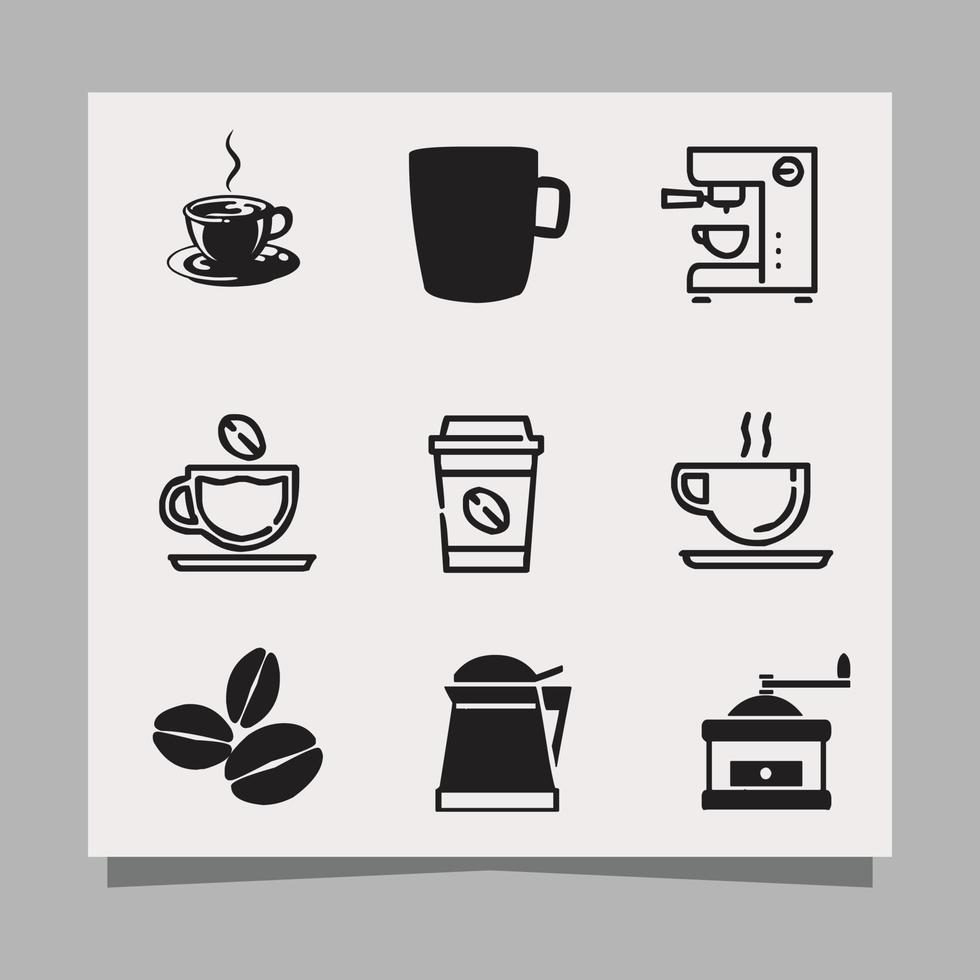 Symbole über Kaffee, Kaffeebohnen, Kaffeemaschinen, Kaffeetassen und andere auf Papier gezeichnete Symbole eignen sich sehr gut für Symbole, Flyer, soziale Medien und andere vektor