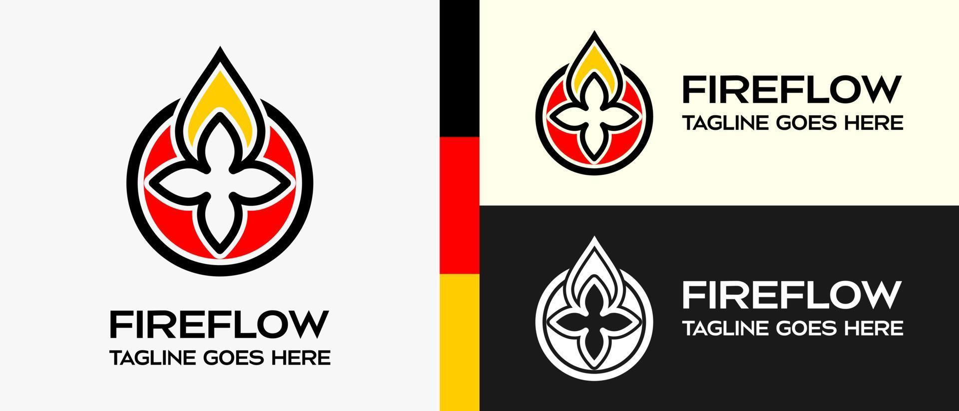 Blumen- und Feuer-Logo-Design-Vorlage im Kreis. Vektor-abstrakte Logo-Illustration vektor