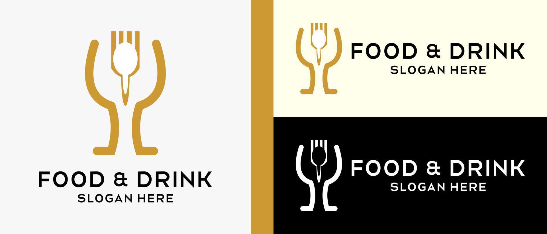 Restaurant-Logo-Design-Vorlage, Löffel, Glas und Gabel im Stil der Luxuslinie. Vektor-Illustration vektor