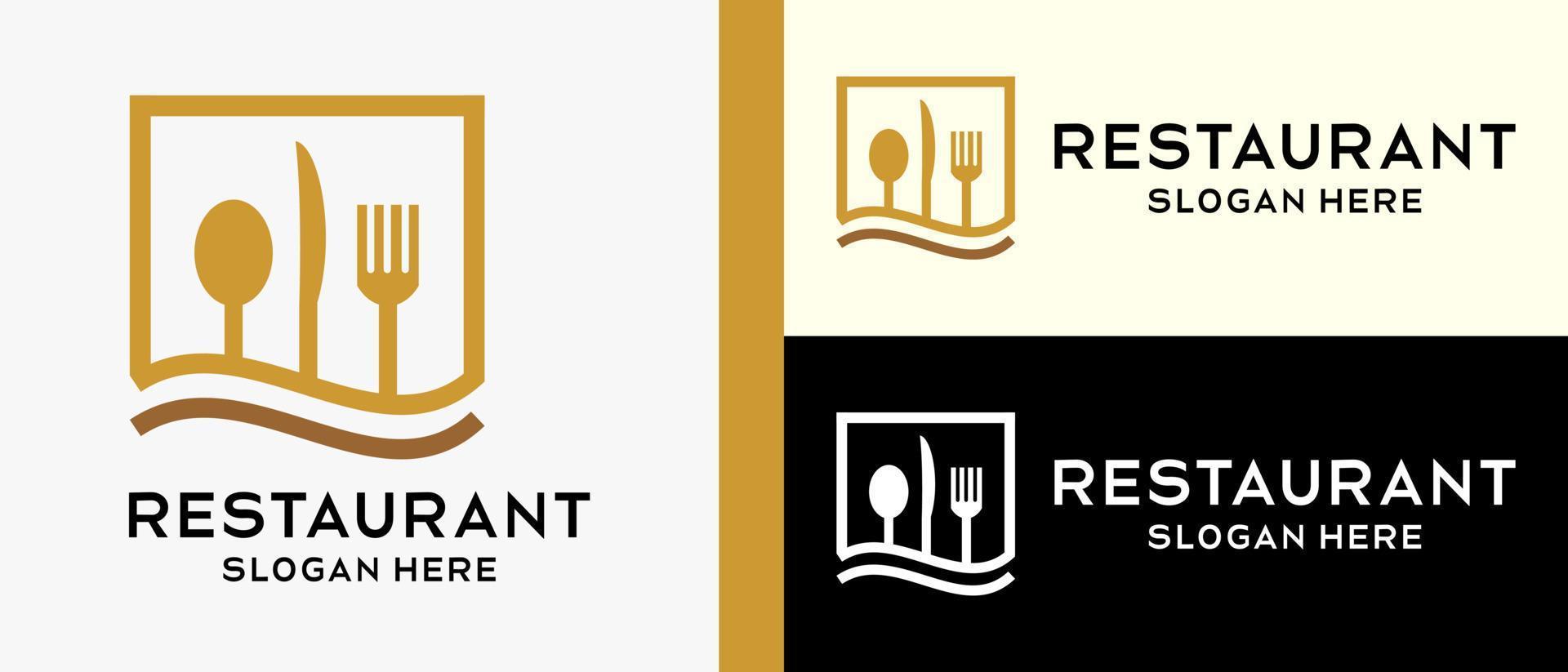 restaurang logotyp design mall, sked, kniv och gaffel i rutnät rader. vektor illustration