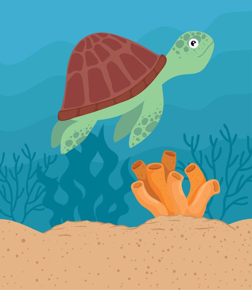 sköldpadda swiming undervattenskablar scen vektor