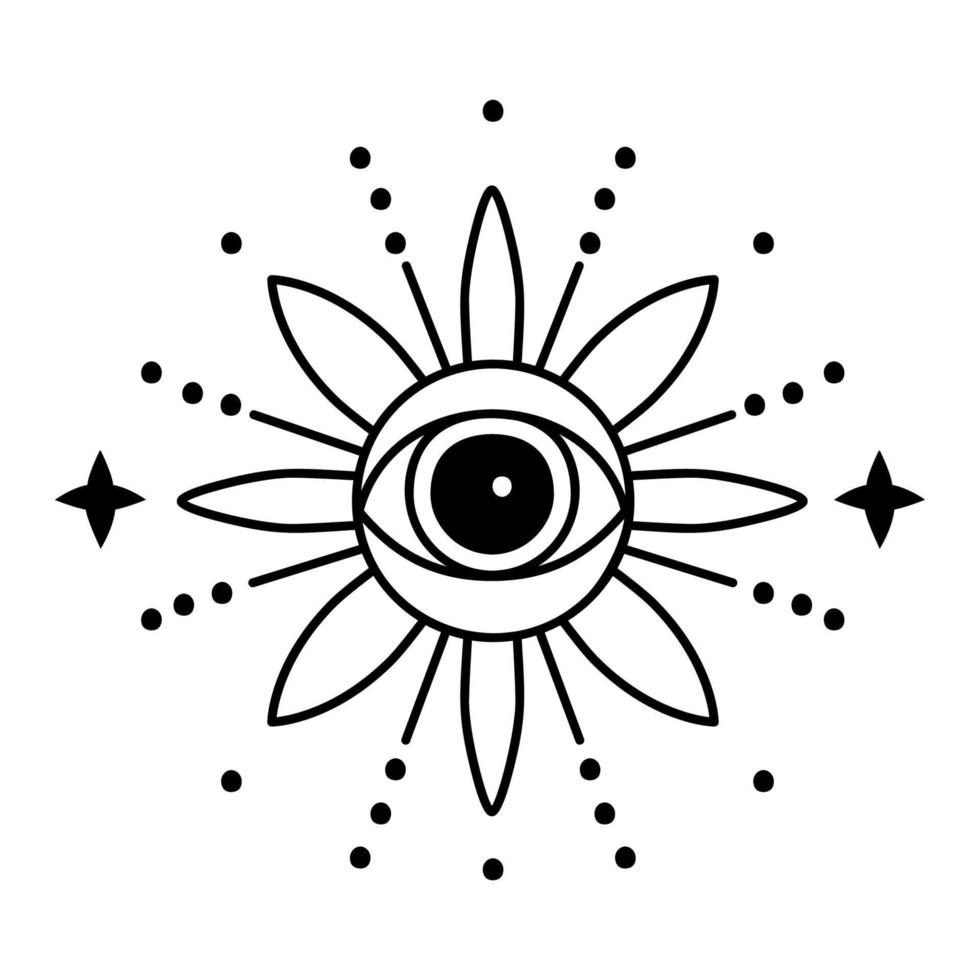 onda doodle eye. handritad trolldomsöga talisman, magisk helig symbol vektor