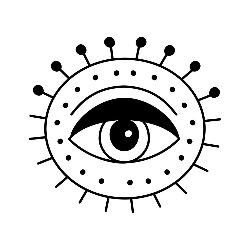 onda doodle eye. handritad trolldomsöga talisman, magisk helig symbol vektor