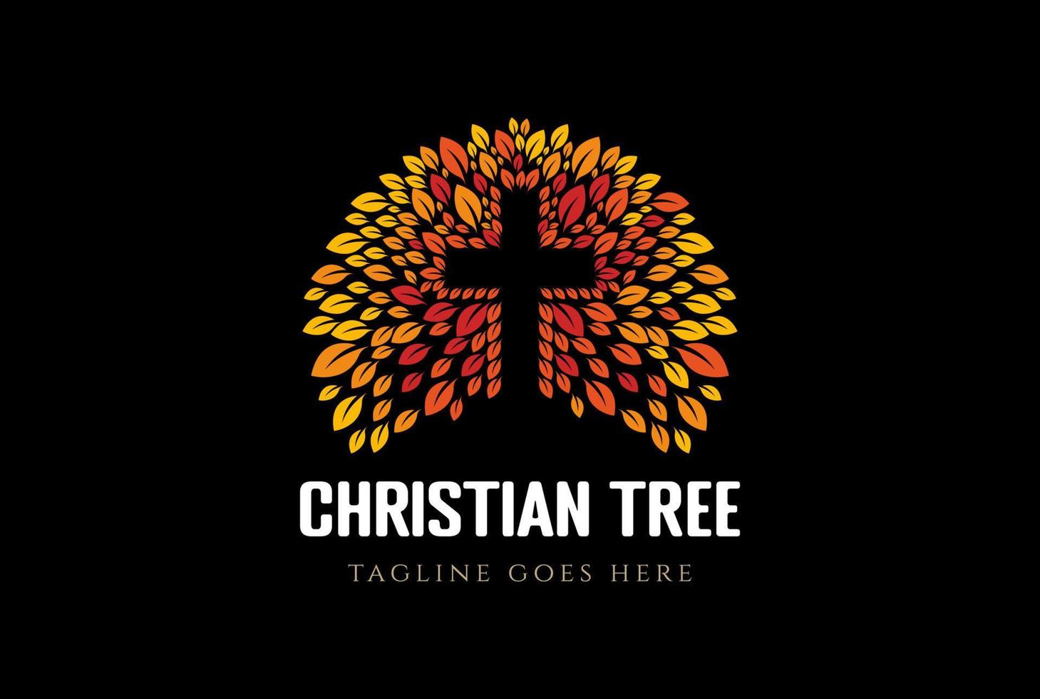 Jesus kristen katolik kyrka träd blad löv växt natur logotyp design vektor