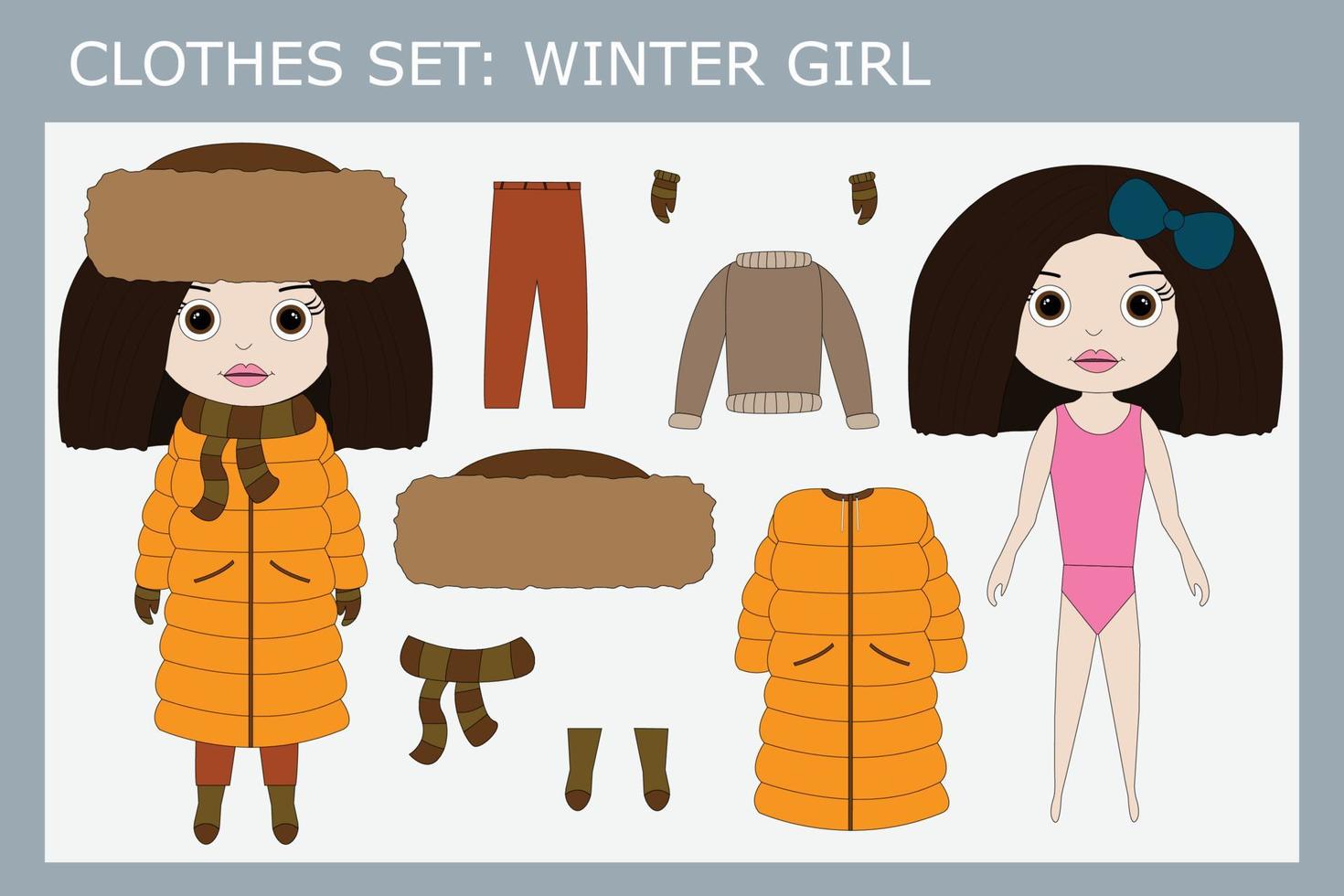 ein Satz Kleidung für ein kleines schönes Mädchen für den Winter vektor