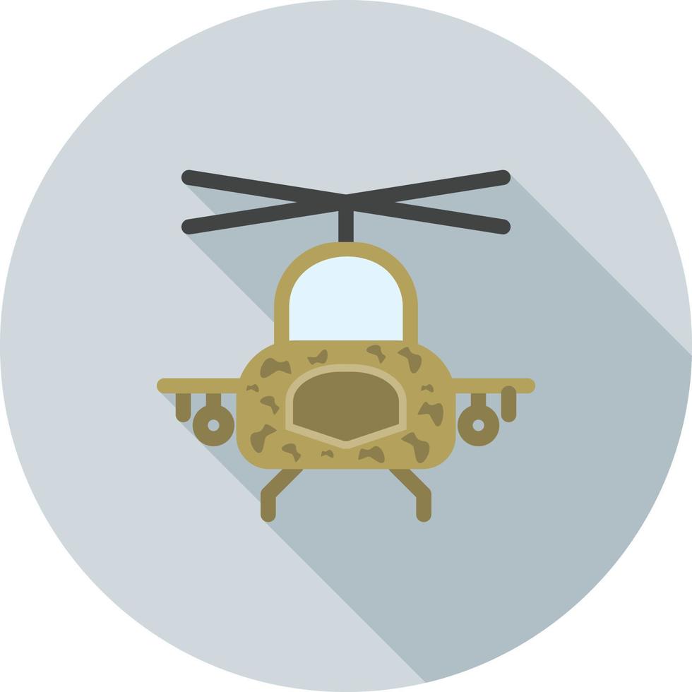 militär helikopter platt lång skugga ikon vektor