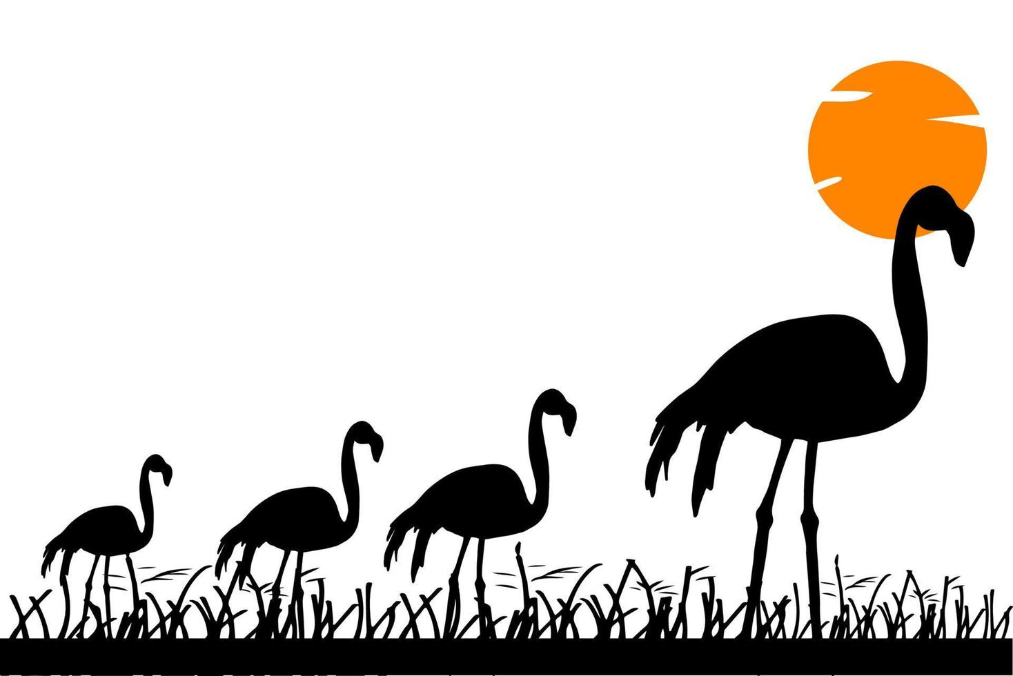 in der silhouette familie flamingo mit grasillustrationen vektor