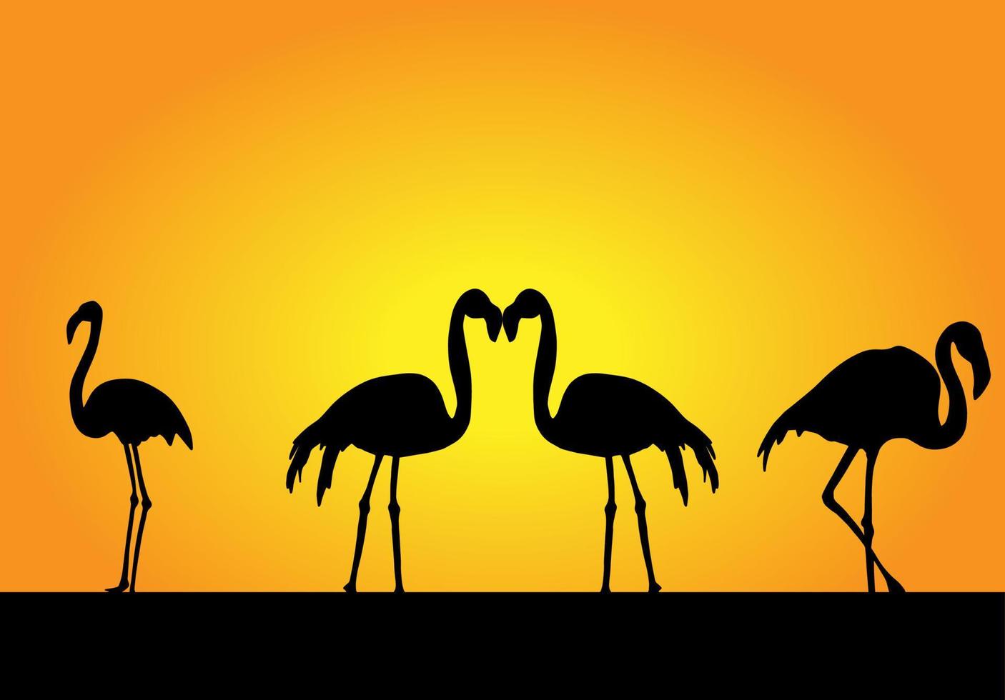 satz flamingo auf hintergrundsonnenuntergangillustrationen vektor