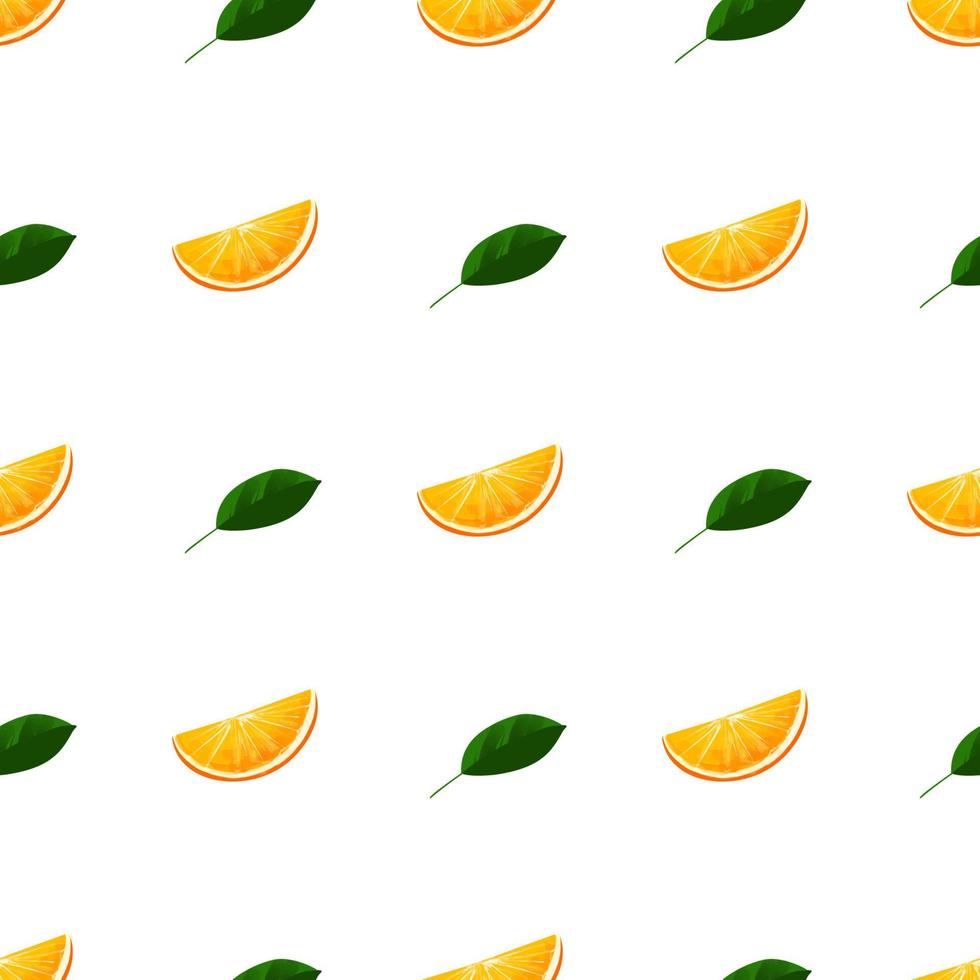 Nahtloses Muster mit Illustration von Orangenscheiben und Blättern auf weißem Hintergrund vektor