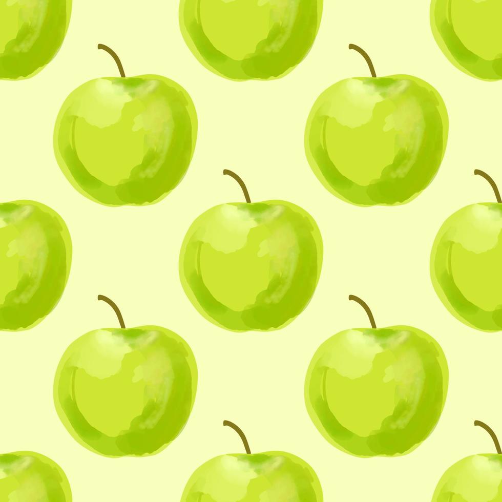 Nahtloses Muster mit grünen Äpfeln der Illustration auf einem hellgelben Hintergrund vektor