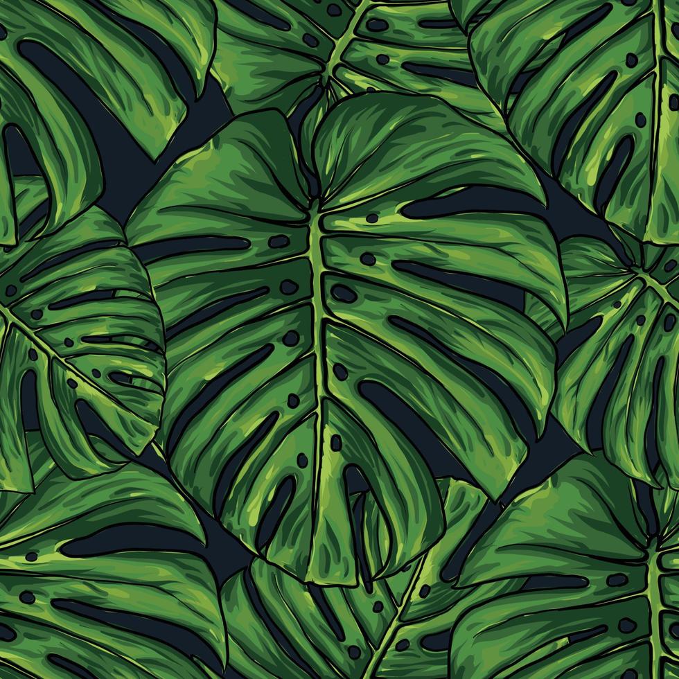 sömlös mönster tropisk med monstera blad abstrakt bakgrund.vektor illustration hand teckning torr vattenfärg stil. för tyg mönster skriva ut design. vektor