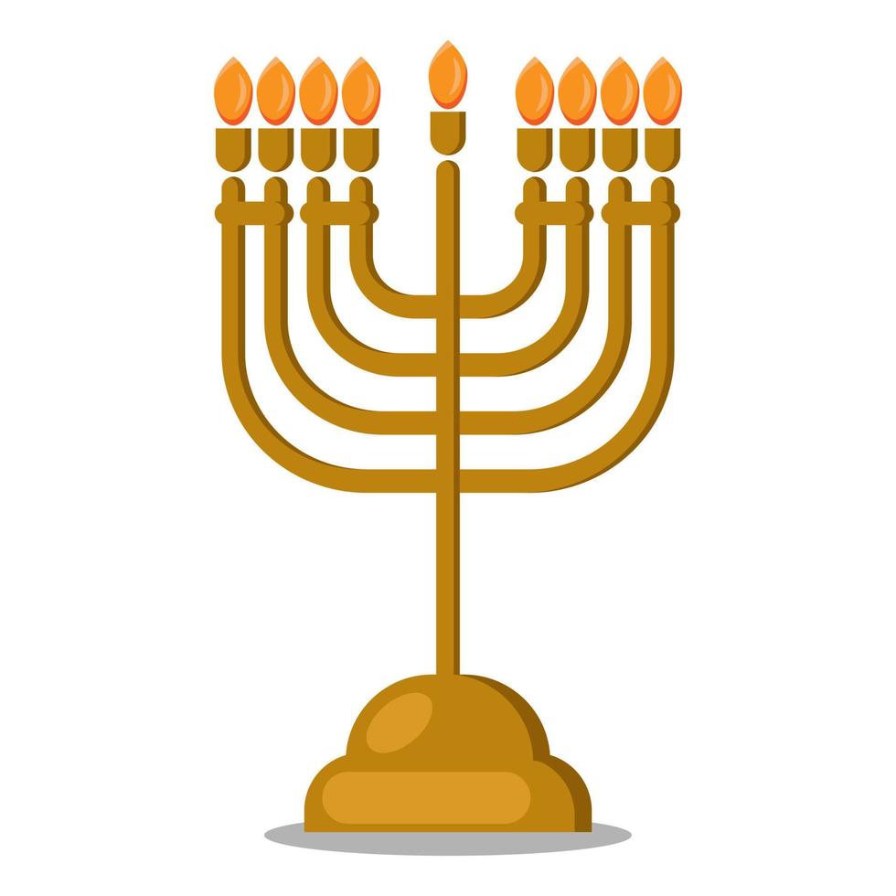 Illustration von Happy Chanukka Menorah mit goldenen Kerzen. Symbole im Cartoon-Stil. einfacher Designvektor. vektor