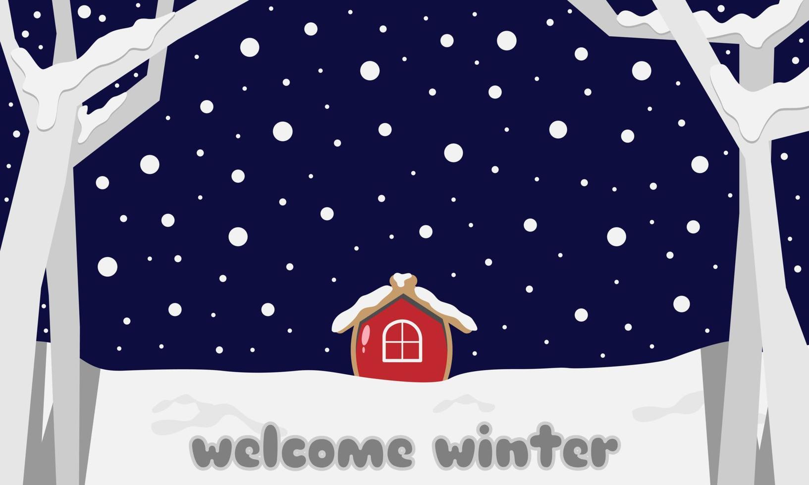 Willkommener Winterhintergrund mit kleinem rotem Haus. geeignet für Winterveranstaltungen vektor