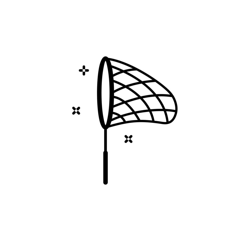 enkel linje konst av fjäril netto ikon på vit bakgrund. fånga, jaga, jaga symbol. fisk netto ClipArt vektor illustration