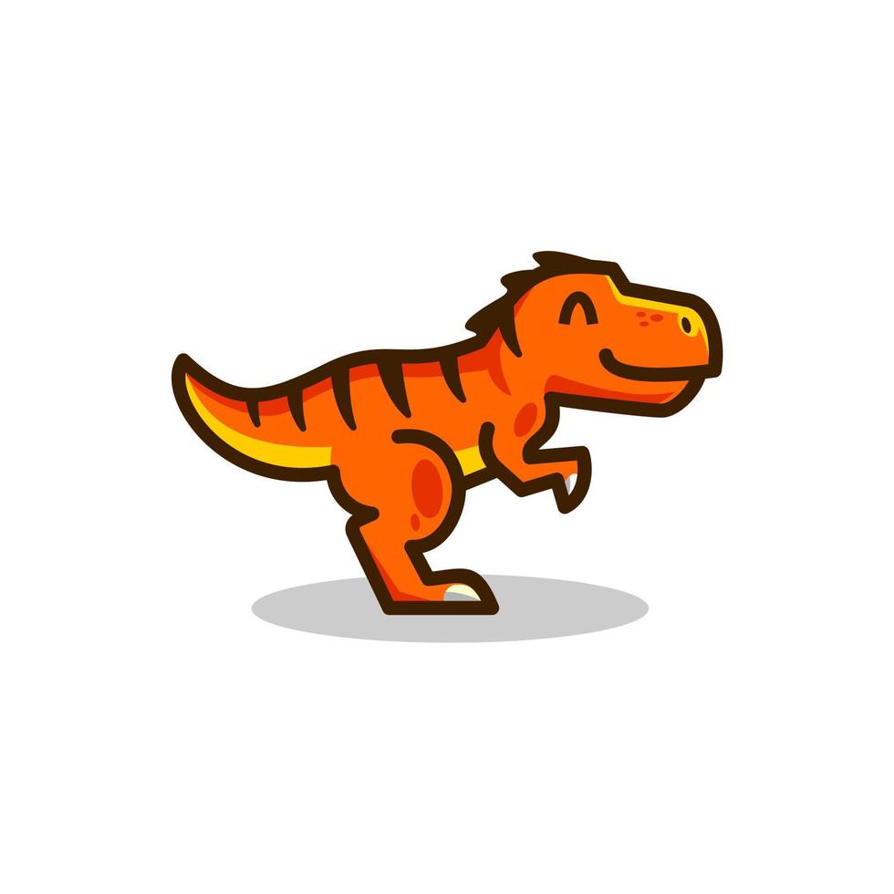 orange t Rex maskot logotyp, leende tyrannosaurus eller rovfågel, vektor illustration av söt tecknad serie dino karaktär för barn och skrot bok