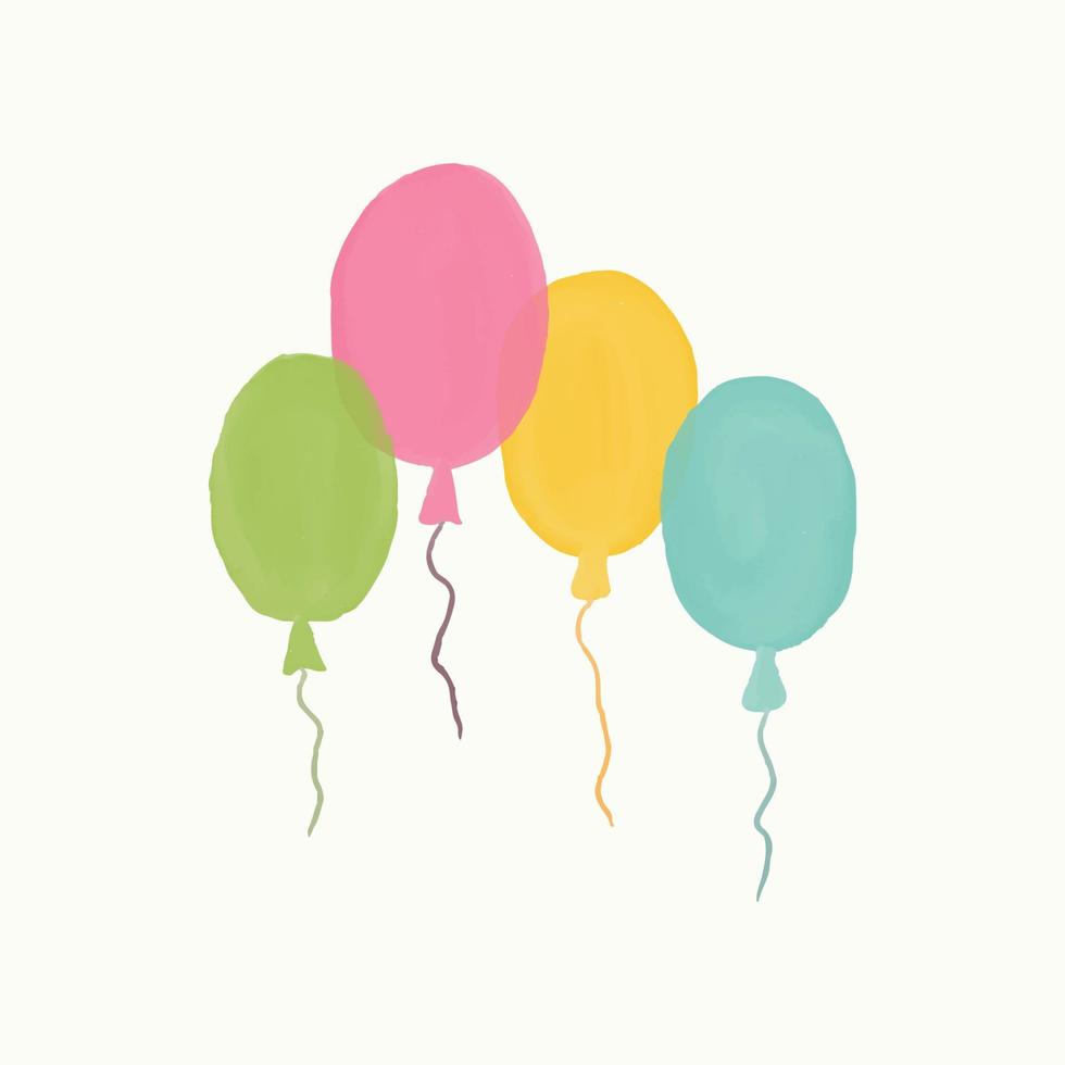 färgrik ballonger uppblåsbar, vattenfärg, vektor illustration.