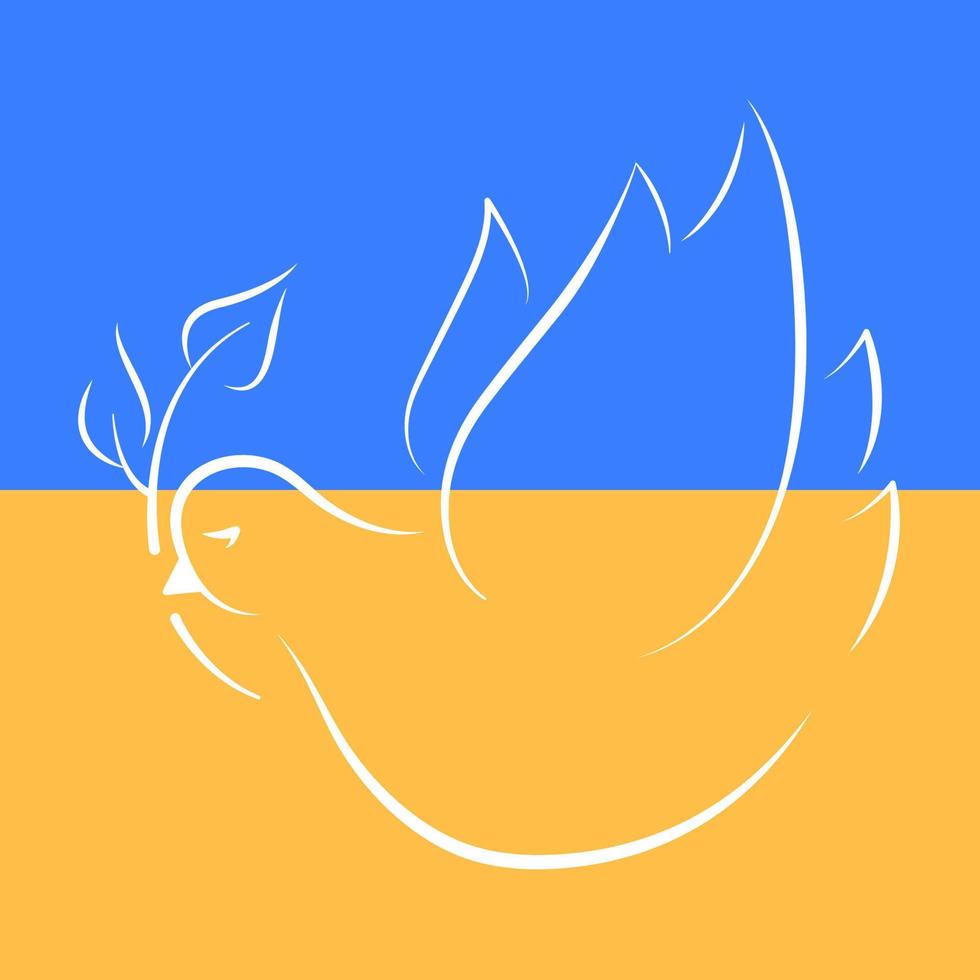 Friedenstaube auf blauem und gelbem Hintergrund. fliegender vogel, der olivenblatt hält. bete für die Ukraine. Friedenszeichen. kein Kriegskonzept. Unterstützung. Flagge der Ukraine. Strichzeichnungen. flache vektorillustration vektor