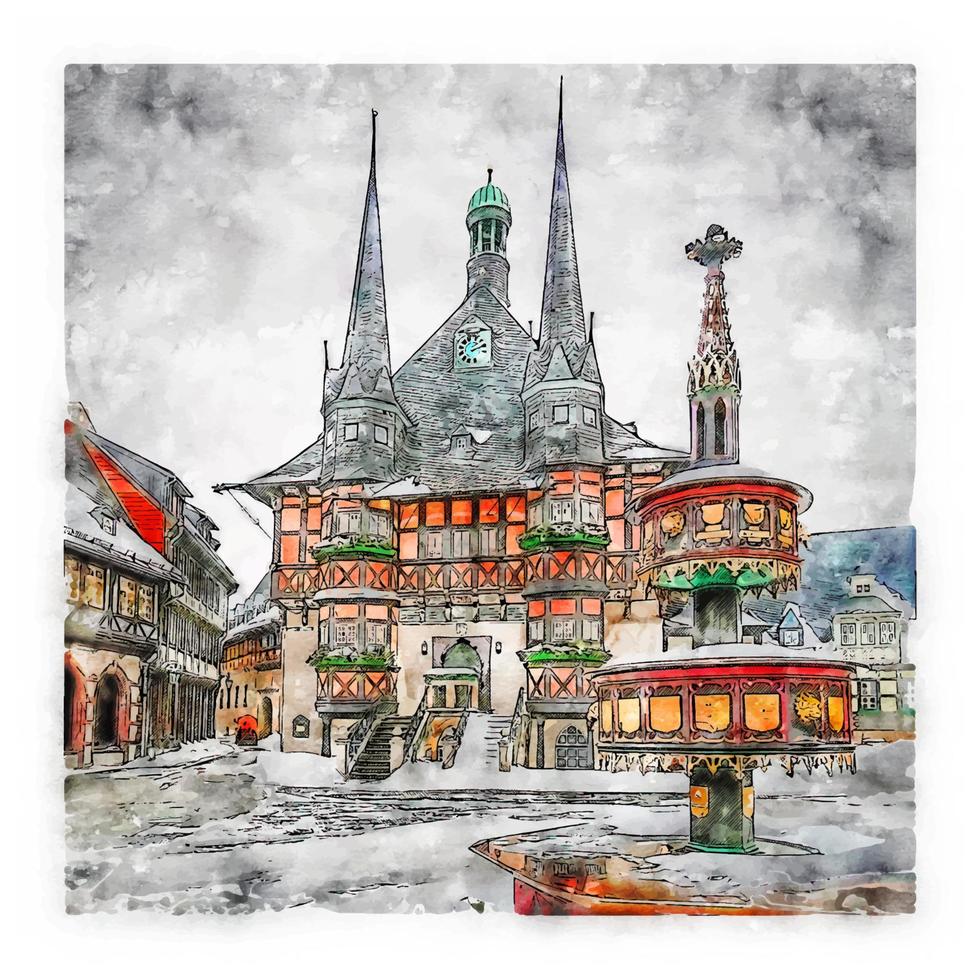 architektur deutschland aquarell skizze handgezeichnete illustration vektor