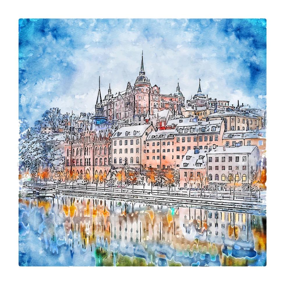 stockholm schweden aquarell skizze handgezeichnete illustration vektor