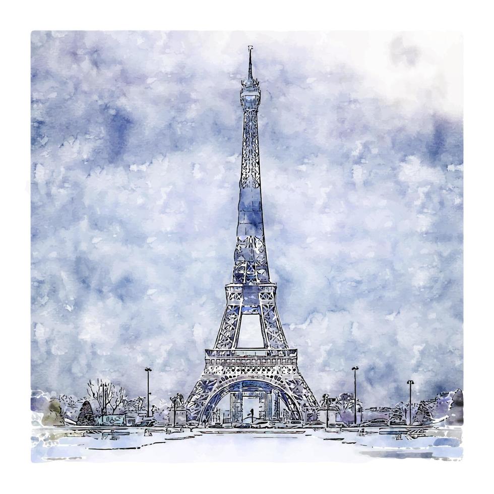 schnee paris frankreich aquarell skizze handgezeichnete illustration vektor